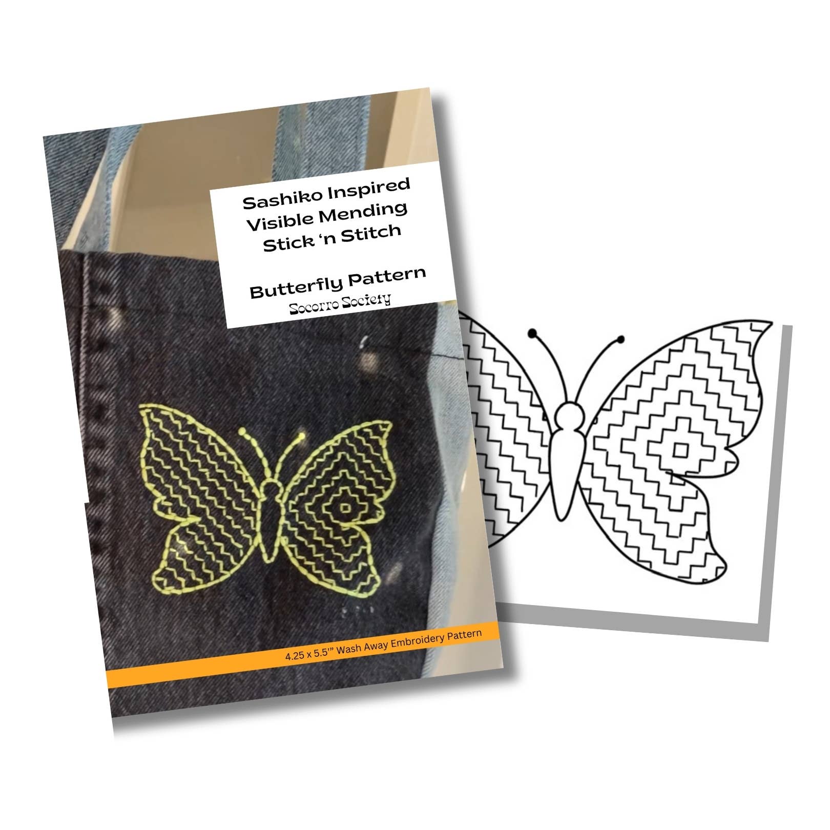 Sashiko Butterfly - Visible Mending Stick and Stitch Pattern